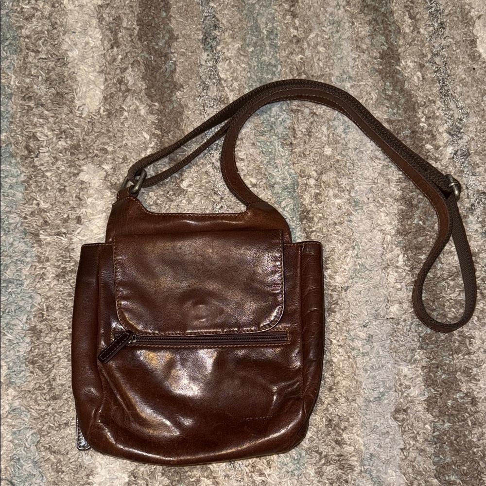 Jack Georges Genuine Leather Crossbody Bag Brown Adjustable Strap